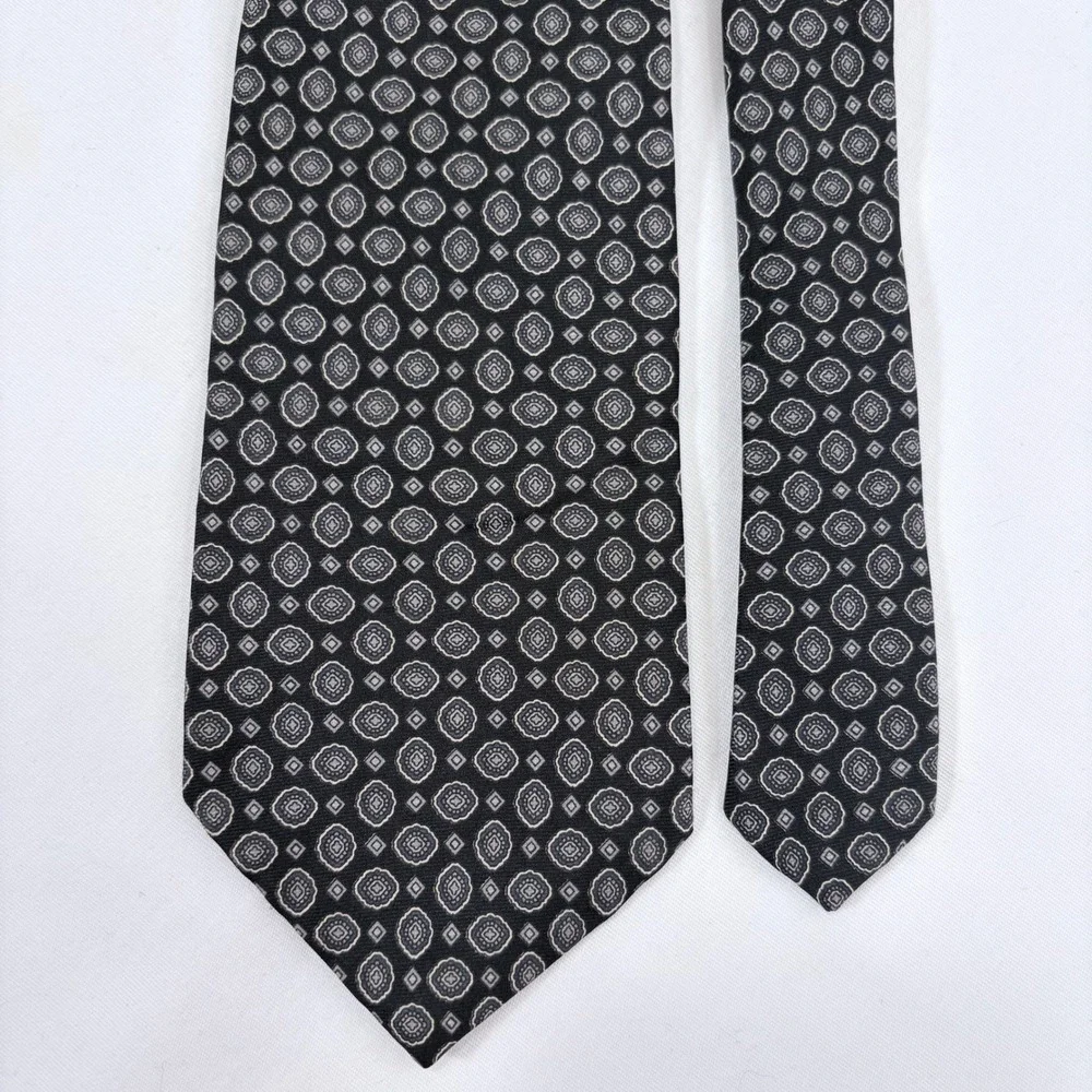 VTG Oscar‎ de la Renta Couture Black Geometric Pattern Silk Necktie